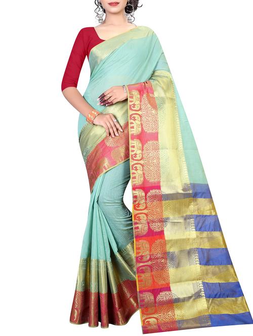 conversational zari border saree with blouse - 15532677 - Very Small Image - 1
