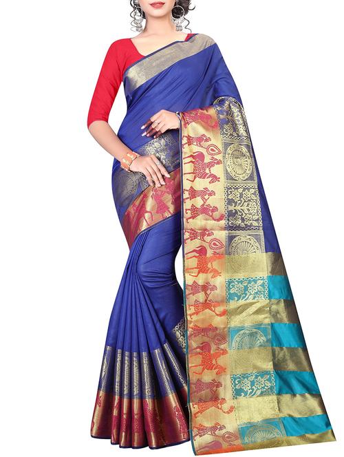 conversational zari border saree with blouse - 15532690 - Very Small Image - 1