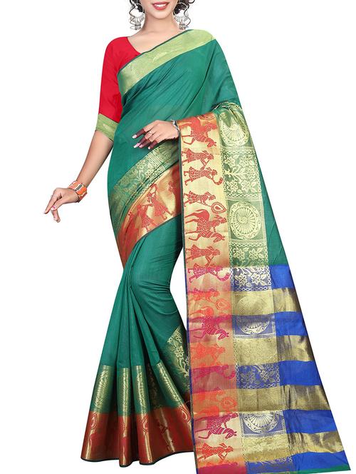 conversational zari border saree with blouse - 15532691 - Very Small Image - 1