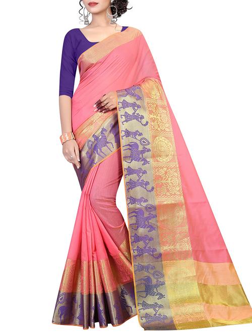 conversational zari border saree with blouse - 15532695 - Very Small Image - 1