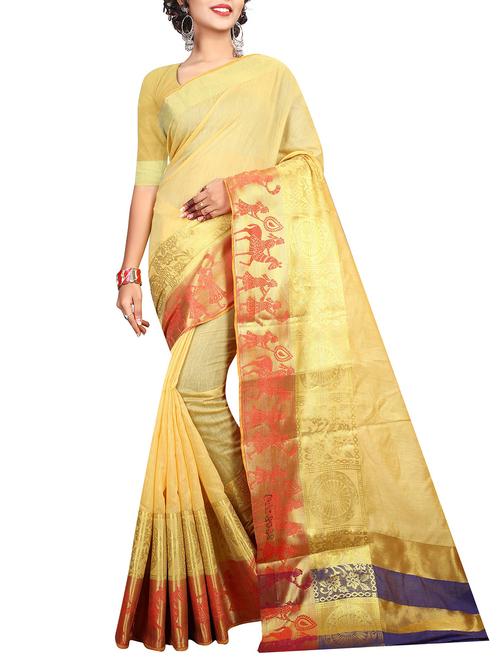 conversational zari border saree with blouse - 15532697 - Very Small Image - 1