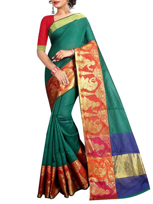 conversational zari border saree with blouse - 15532699 - Very Small Image - 1