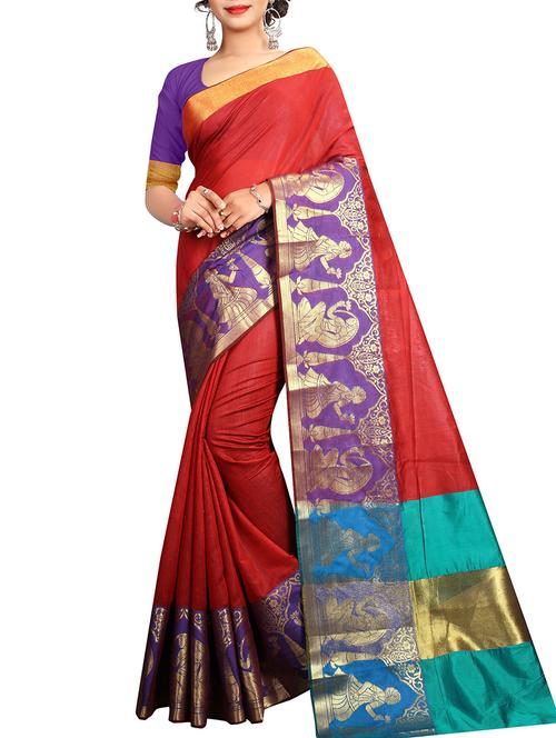 conversational zari border saree with blouse - 15532701 - Very Small Image - 1