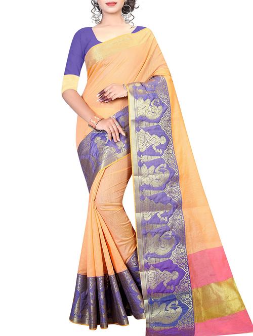conversational zari border saree with blouse - 15532702 - Very Small Image - 1