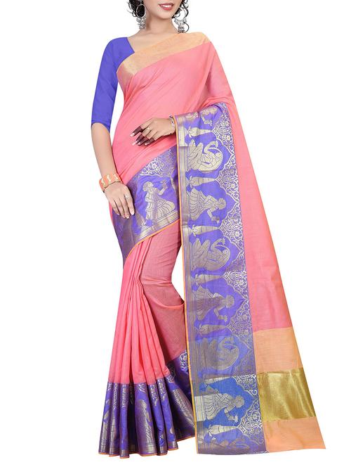 conversational zari border saree with blouse - 15532703 - Very Small Image - 1