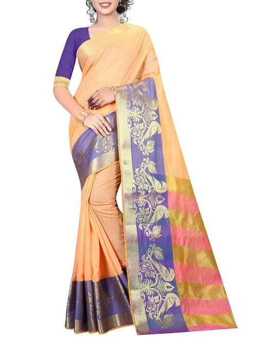 conversational zari border saree with blouse - 15532710 - Very Small Image - 1
