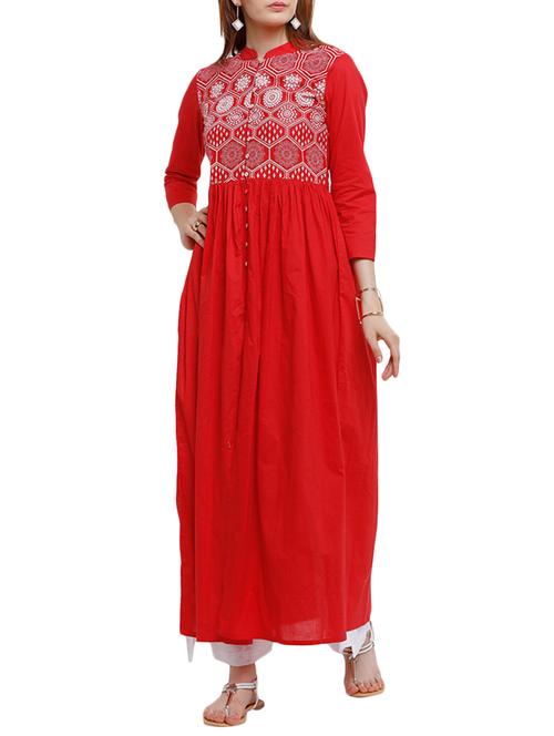 high slit block print kurta - 15533291 - Very Small Image - 1