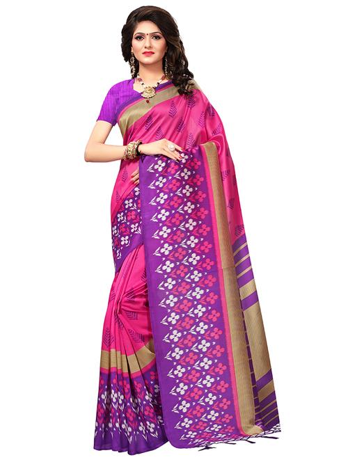 contrast border printed saree with blouse - 15533564 - Very Small Image - 1