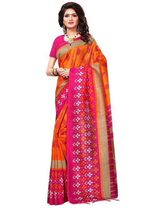 contrast border printed saree with blouse - 15533566 - Very Small Image - 1