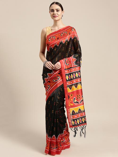 contrast border printed saree with blouse - 15533572 - Very Small Image - 1