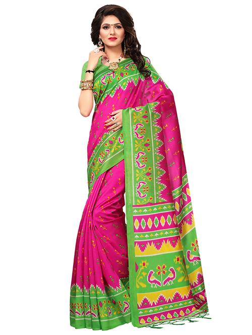 contrast border printed saree with blouse - 15533573 - Very Small Image - 1