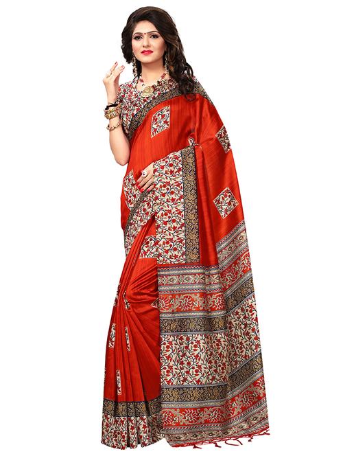 contrast border printed saree with blouse - 15533578 - Very Small Image - 1