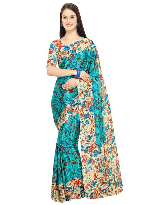 contrast border printed saree with blouse - 15533581 - Very Small Image - 1