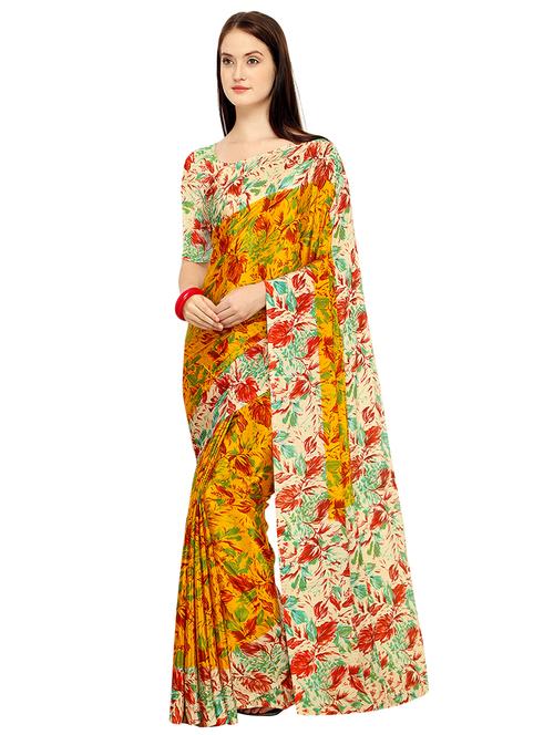 contrast border printed saree with blouse - 15533582 - Very Small Image - 1