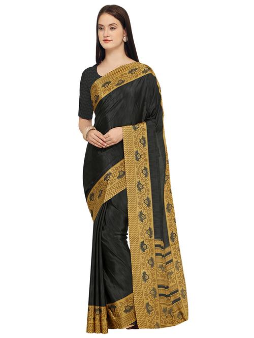 contrast bordered saree with blouse - 15533588 - Very Small Image - 1