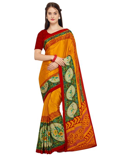 floral border printed saree with blouse - 15533595 - Very Small Image - 1
