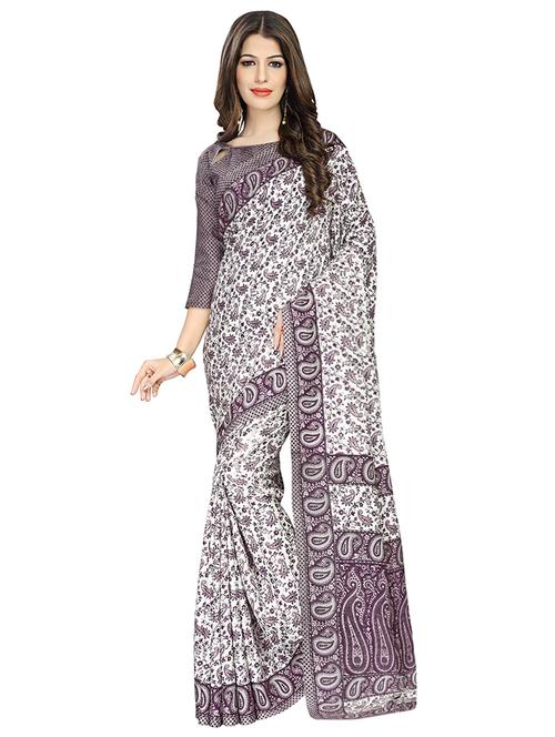 contrast border printed saree with blouse - 15533629 - Very Small Image - 1
