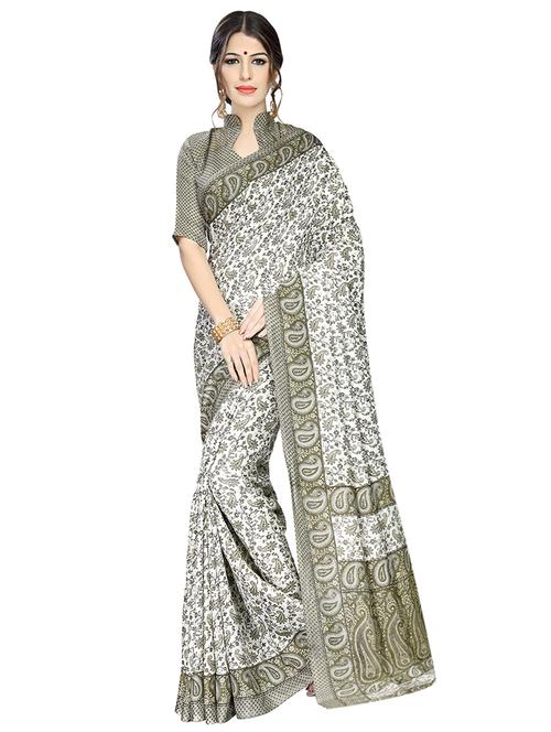 contrast border printed saree with blouse - 15533630 - Very Small Image - 1