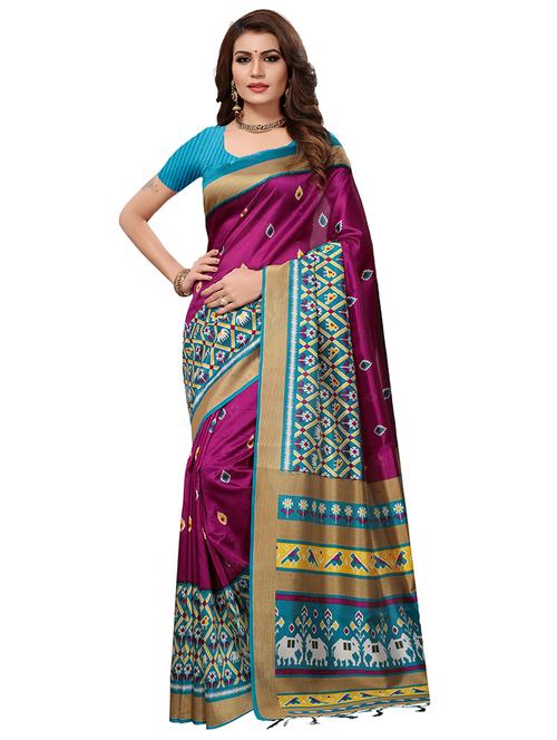 contrast border printed saree with blouse - 15533637 - Very Small Image - 1