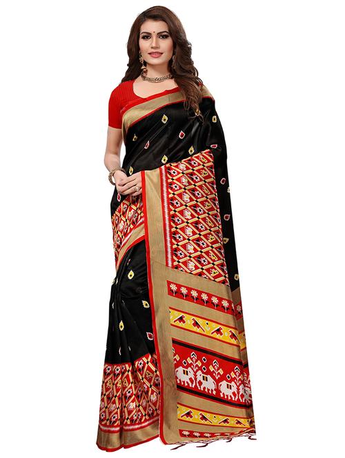 contrast bordered printed saree with blouse - 15533638 - Very Small Image - 1