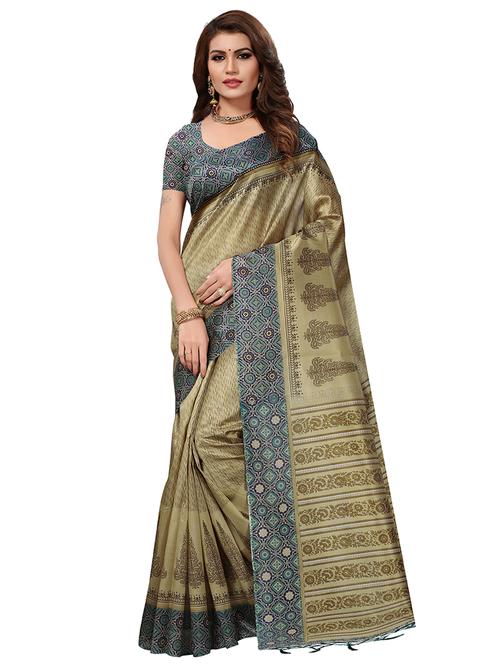 contrast border printed saree with blouse - 15533640 - Very Small Image - 1