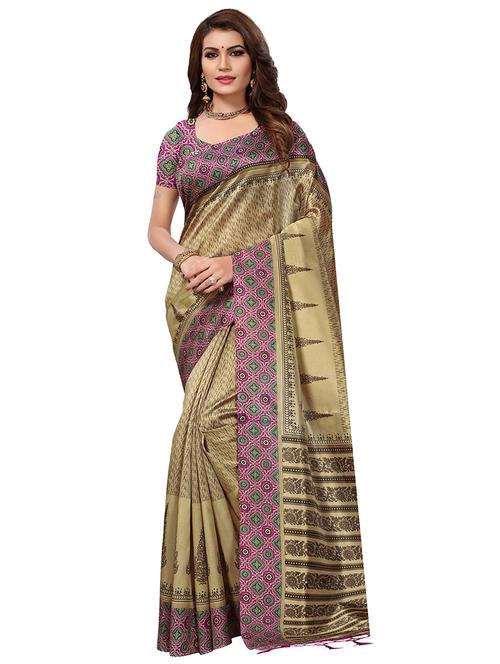 contrast border printed saree with blouse - 15533641 - Very Small Image - 1