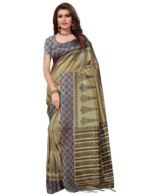 contrast border printed saree with blouse - 15533642 - Very Small Image - 1