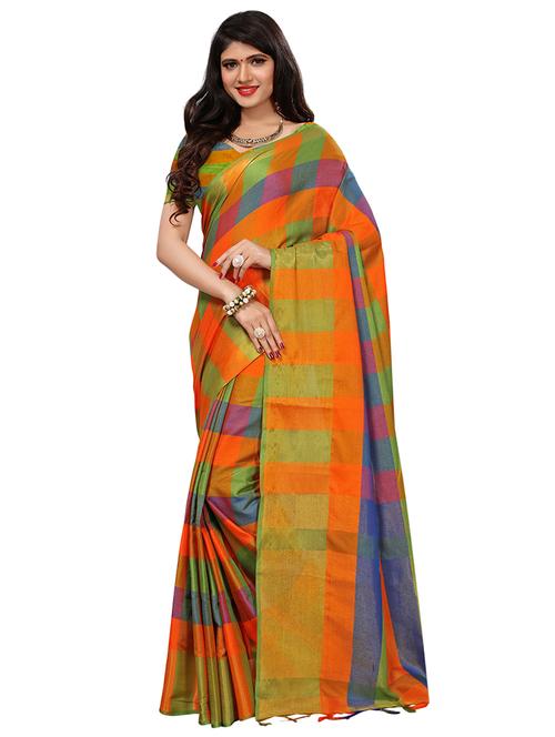 checkered printed maheshwari saree with blouse - 15533648 - Very Small Image - 1