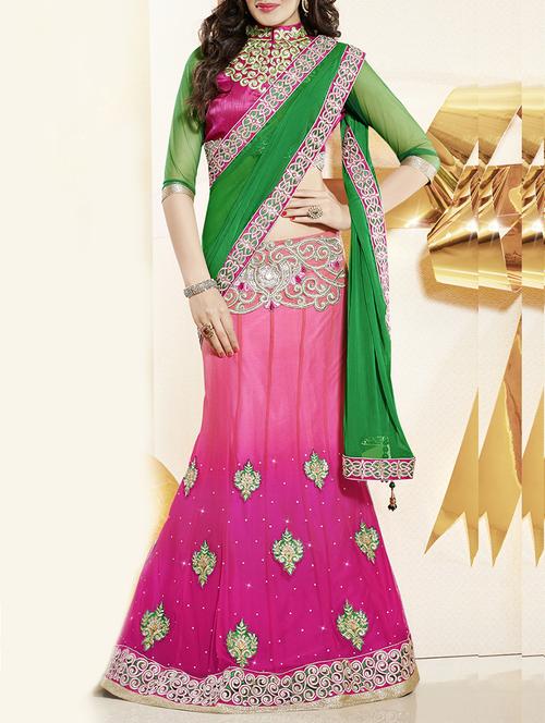 zari embroidered lehenga saree with blouse - 15533859 - Very Small Image - 1
