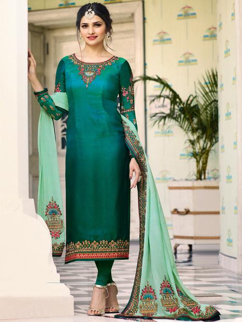 embroidered solid churidaar suit - 15534013 - Very Small Image - 1