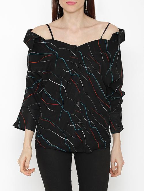 spaghetti strap off shoulder button up top - 15534344 - Very Small Image - 1