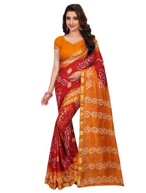 contrast bordered bandhani saree with blouse - 15534380 - Very Small Image - 1