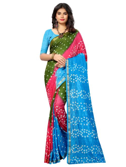 zari bordered bandhani saree with blouse - 15534384 - Very Small Image - 1