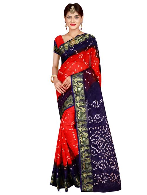 zari bordered bandhani saree with blouse - 15534391 - Very Small Image - 1