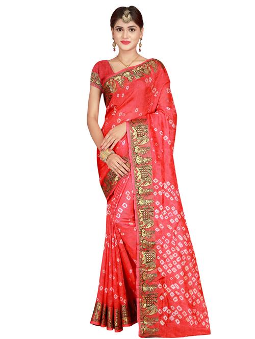 zari bordered bandhani saree with blouse - 15534395 - Very Small Image - 1