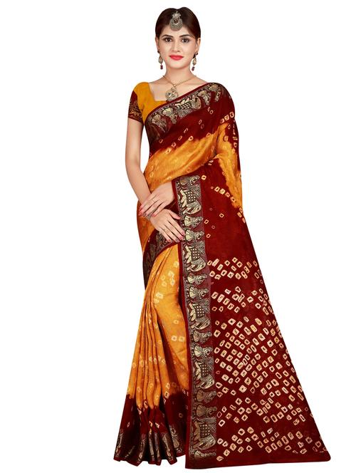 zari bordered bandhani saree with blouse - 15534397 - Very Small Image - 1