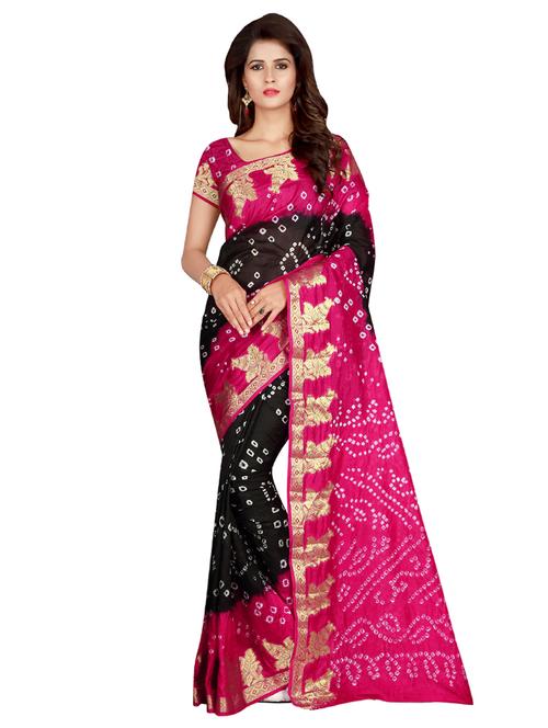 zari bordered bandhani saree with blouse - 15534410 - Very Small Image - 1