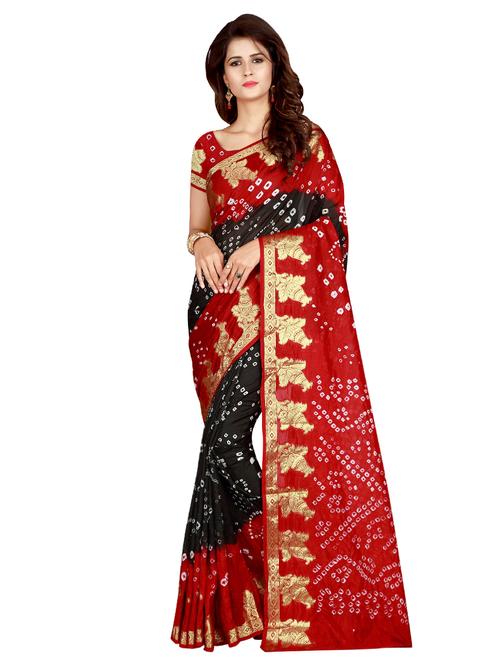 zari bordered bandhani saree with blouse - 15534413 - Very Small Image - 1