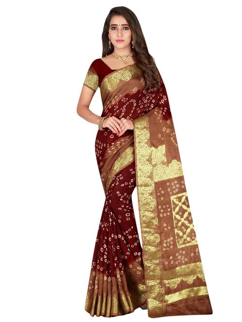 zari bordered bandhani saree with blouse - 15534417 - Very Small Image - 1
