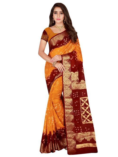 zari bordered bandhani saree with blouse - 15534418 - Very Small Image - 1