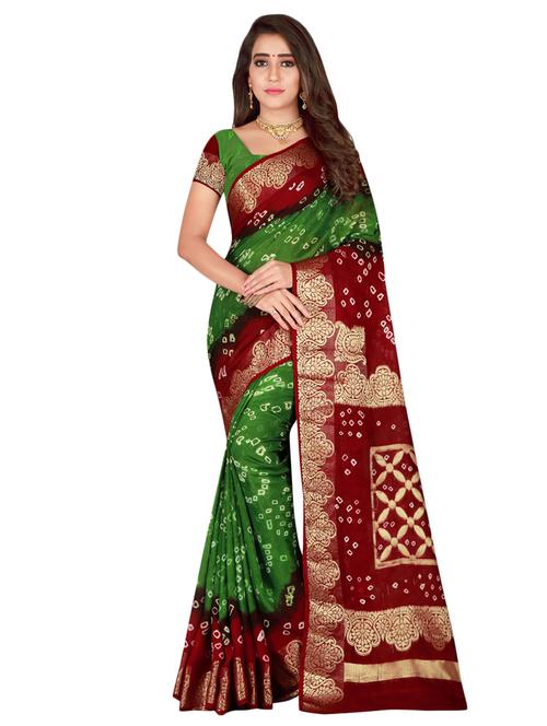 zari bordered bandhani saree with blouse - 15534422 - Very Small Image - 1