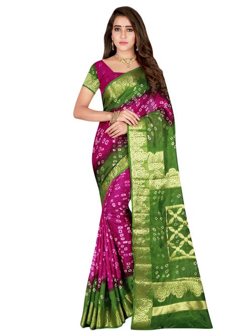 zari bordered bandhani saree with blouse - 15534424 - Very Small Image - 1