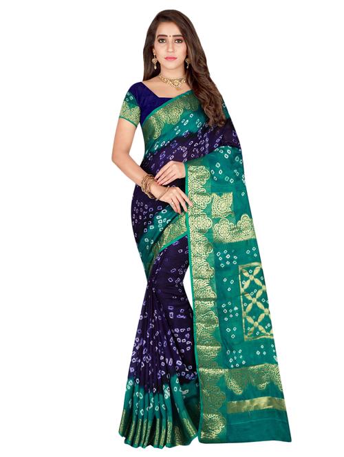zari bordered bandhani saree with blouse - 15534425 - Very Small Image - 1