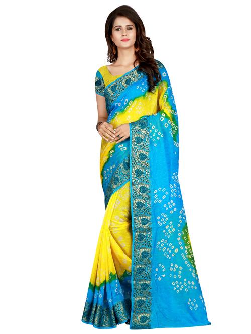 zari bordered bandhani saree with blouse - 15534431 - Very Small Image - 1