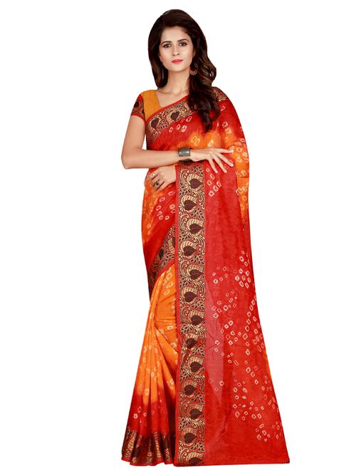 zari bordered bandhani saree with blouse - 15534436 - Very Small Image - 1