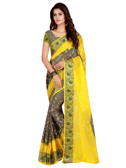 zari bordered bandhani saree with blouse - 15534437 - Very Small Image - 1