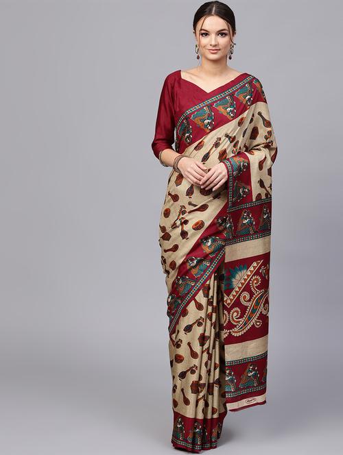 conversational printed saree with blouse - 15534956 - Very Small Image - 1