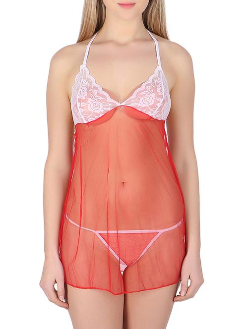lace detail halter babydoll with thong - 15535222 - Very Small Image - 1
