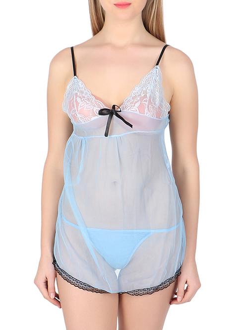 lace detail sheer babydoll with thong - 15535224 - Very Small Image - 1