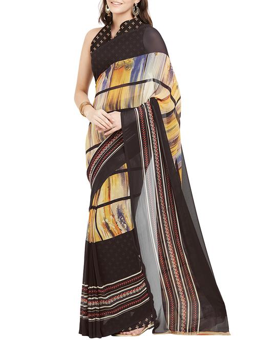 digital striped printed saree with blouse - 15535404 - Very Small Image - 1